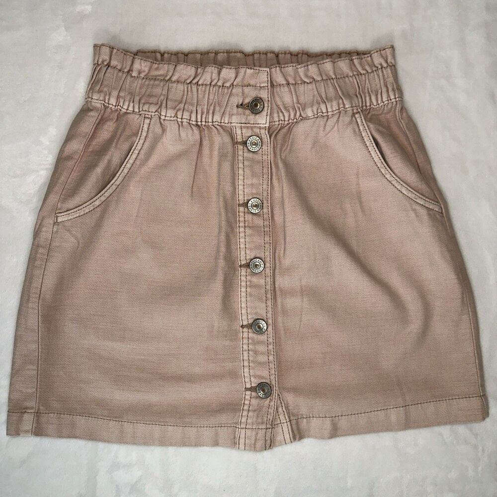 American Eagle Pink A-Line Skirt Elastic Waist Button Front Size 6